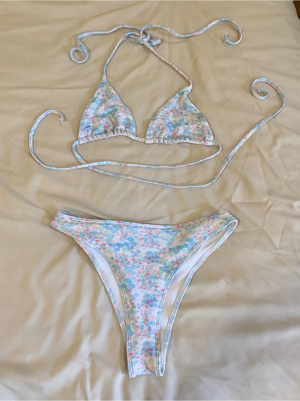 Pastel watercolor 2 piece Brown Dyed Girl bikini set Size small EUC